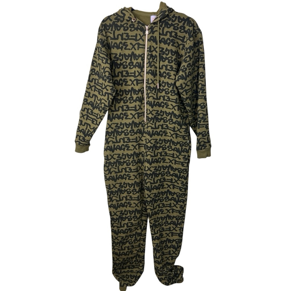 Savage X Fenty by Rihanna Logo Print Zip Front Hooded Onesie Jumpsuit Size Small - Picture 3 of 10